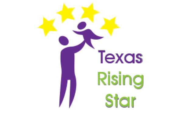 Four yellow stars hang above a purple figure of a human tossing a child