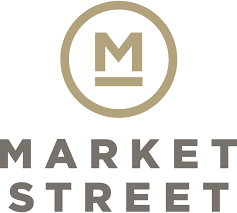 Logo for Market Street, consisting of a gold circle with an ‘M’ in the center and the words ‘Market Street’ below in gray text