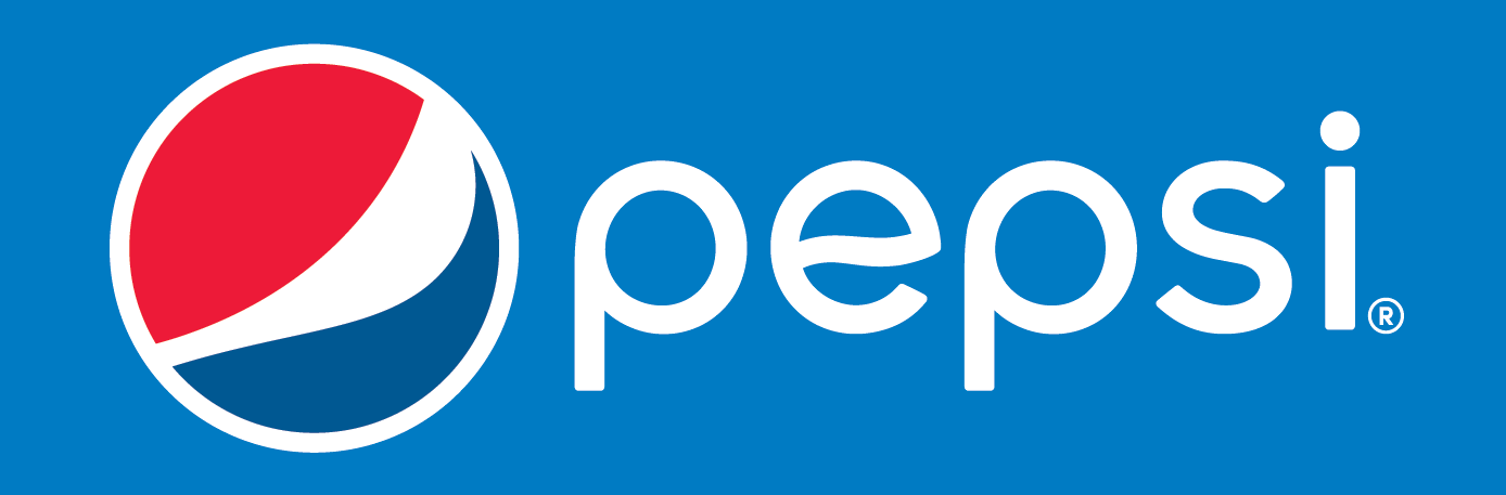 Pepsi logo on blue background with all white text