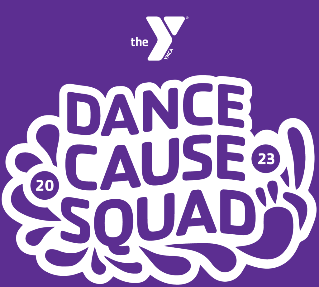 White outlined text "dance cause squad" in the middle of 20 and 23 on a purple background