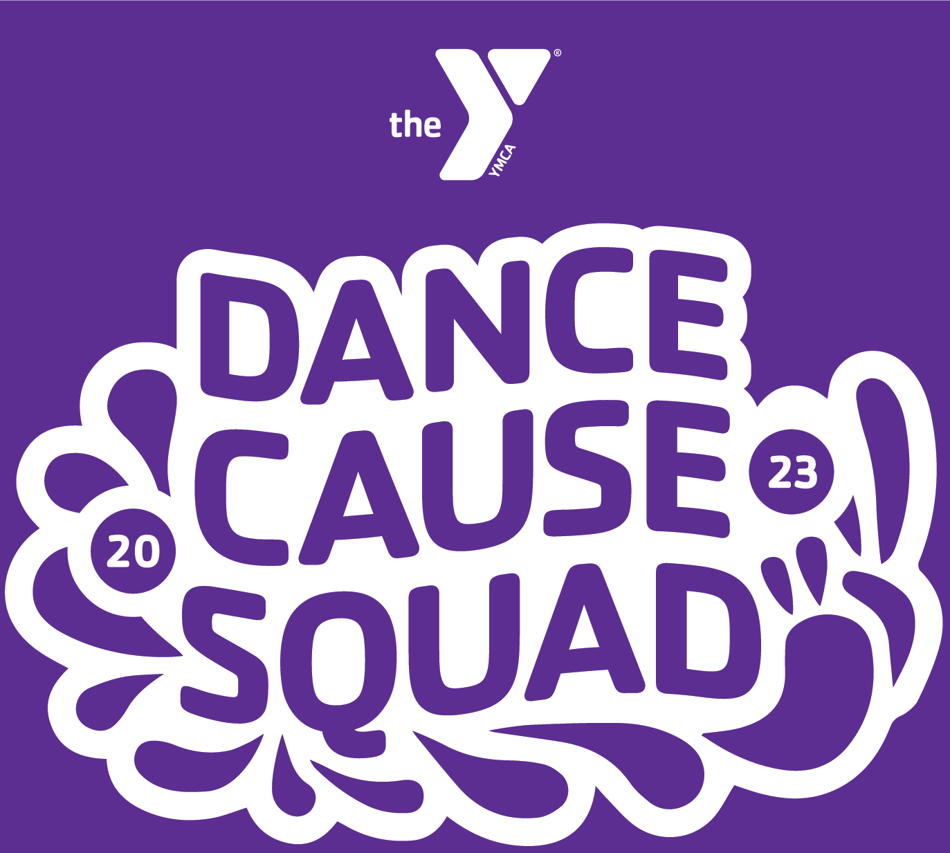WDL_logo-dance-cause-squad_23_Artboard 2 White outlined text "dance cause squad" in the middle of 20 and 23 on a purple background