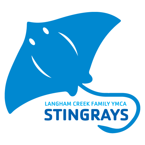 Logo for the Langham Creek Family YMCA Stingrays in all blue text, featuring a blue stingray
