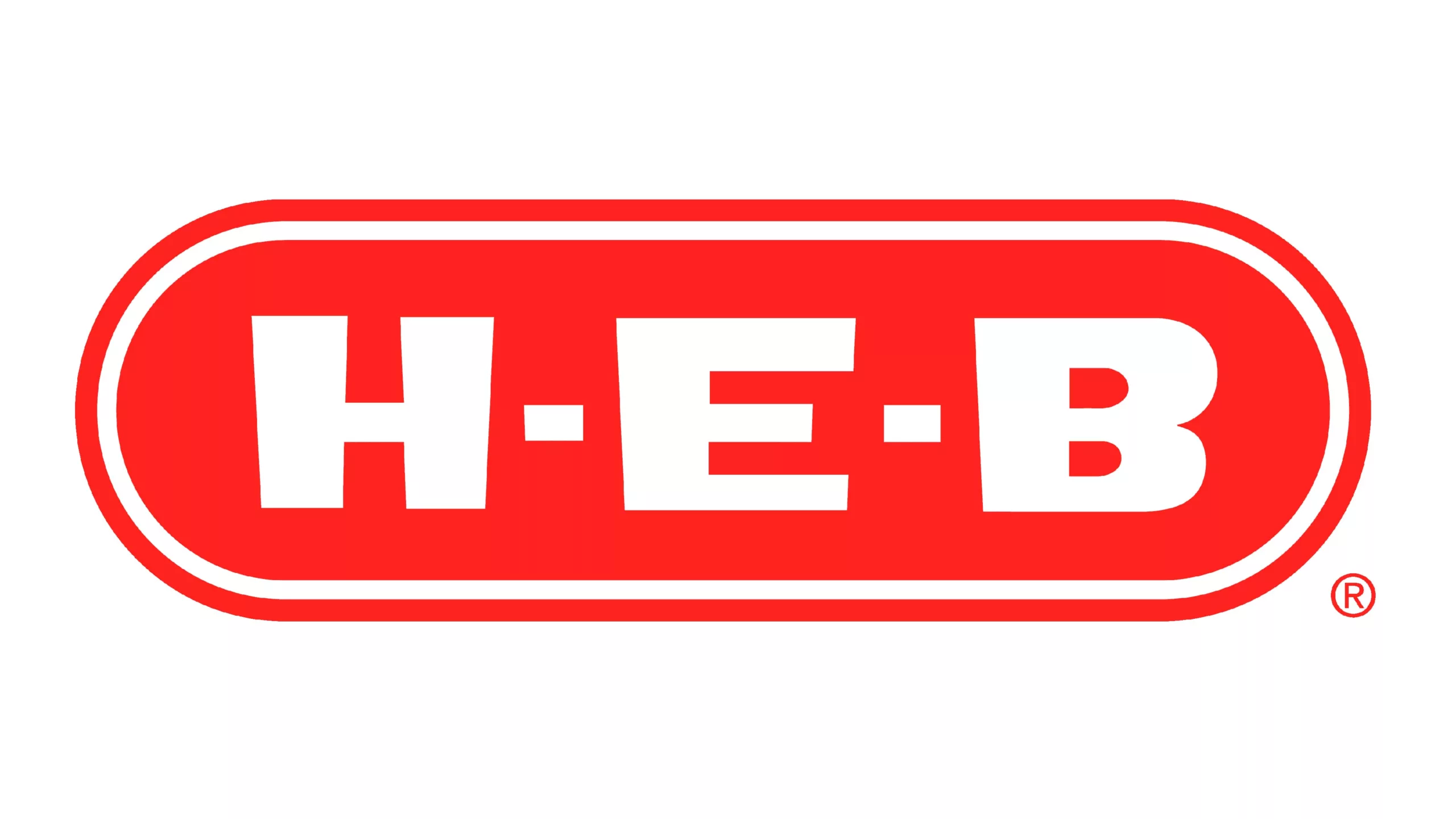H-E-B grocery logo: red oval, 'H-E-B' in white text